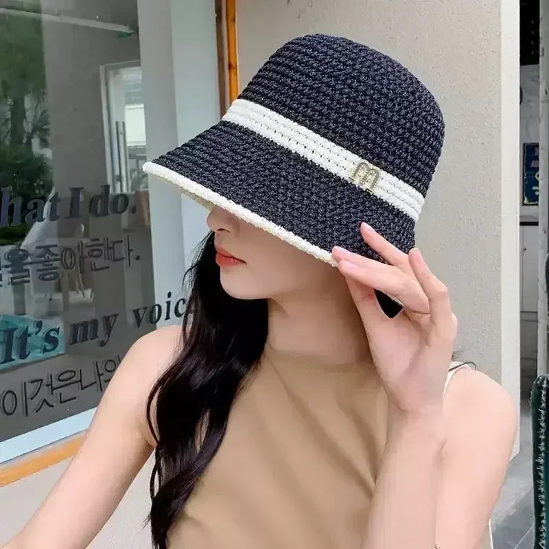 Sombreros para el sol al aire libre, de verano, transpirables, huecos, tejidos de punto, moda coreana.