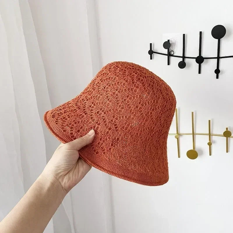 Sombreros para el sol al aire libre, de verano, transpirables, huecos, tejidos de punto, moda coreana.