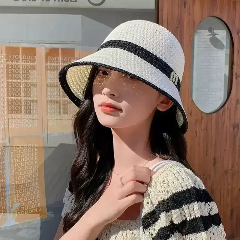 Sombreros para el sol al aire libre, de verano, transpirables, huecos, tejidos de punto, moda coreana.