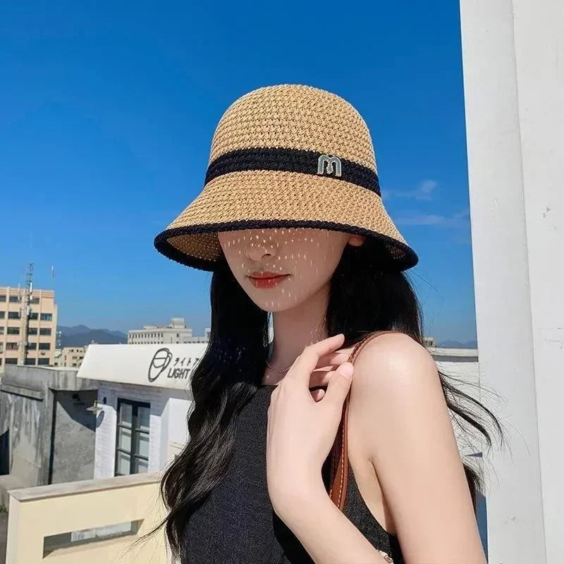Sombreros para el sol al aire libre, de verano, transpirables, huecos, tejidos de punto, moda coreana.