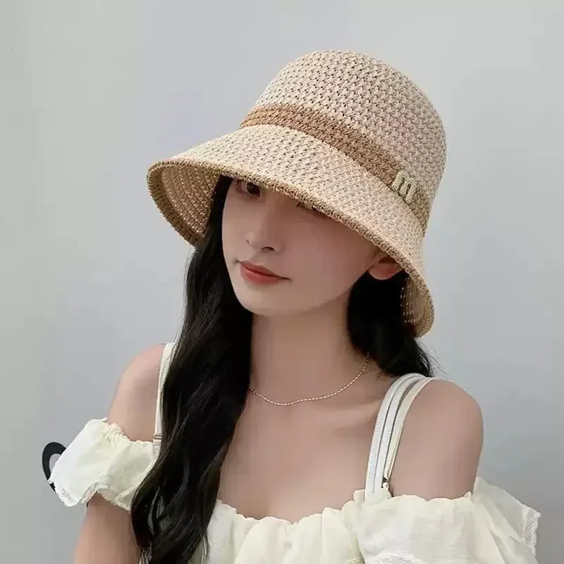 Sombreros para el sol al aire libre, de verano, transpirables, huecos, tejidos de punto, moda coreana.