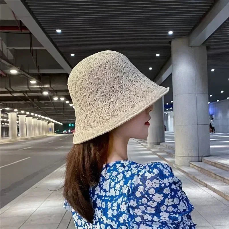 Sombreros para el sol al aire libre, de verano, transpirables, huecos, tejidos de punto, moda coreana.