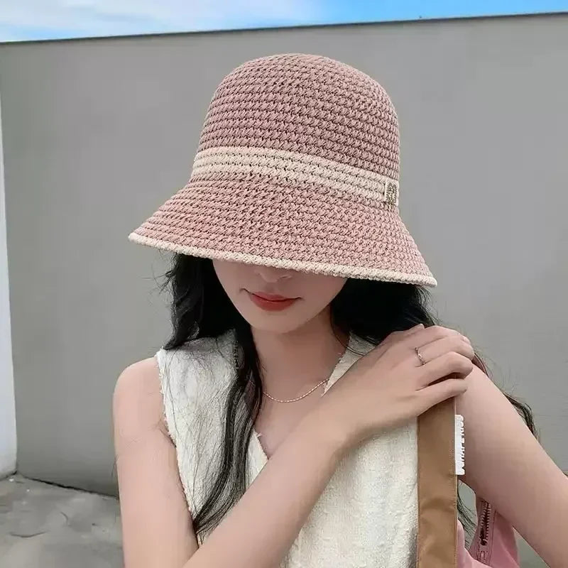 Sombreros para el sol al aire libre, de verano, transpirables, huecos, tejidos de punto, moda coreana.