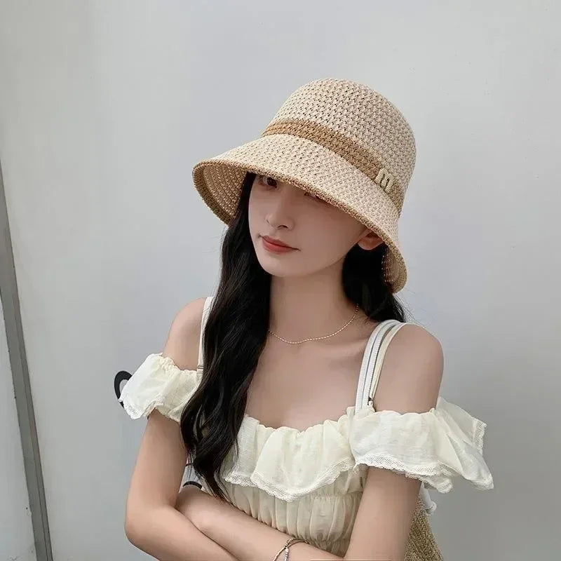 Sombreros para el sol al aire libre, de verano, transpirables, huecos, tejidos de punto, moda coreana.