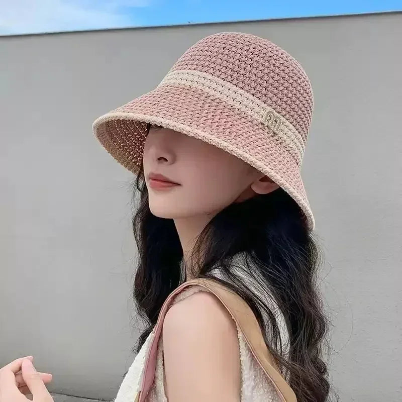 Sombreros para el sol al aire libre, de verano, transpirables, huecos, tejidos de punto, moda coreana.