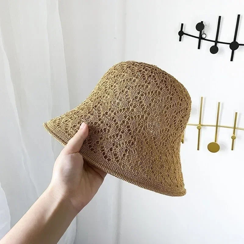 Sombreros para el sol al aire libre, de verano, transpirables, huecos, tejidos de punto, moda coreana.
