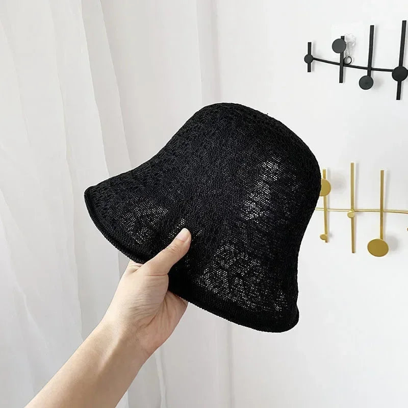 Sombreros para el sol al aire libre, de verano, transpirables, huecos, tejidos de punto, moda coreana.