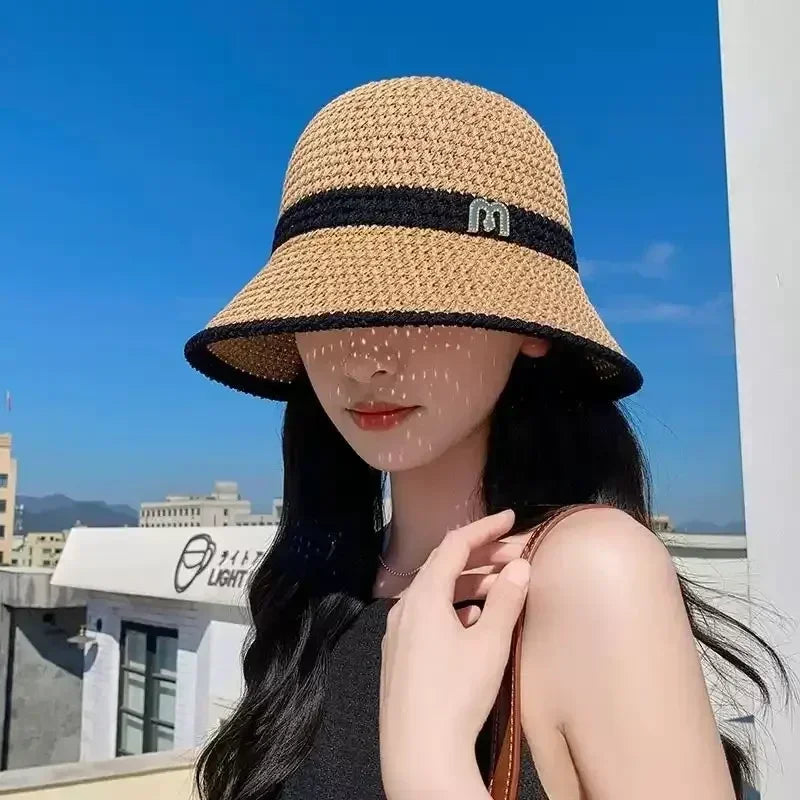 Sombreros para el sol al aire libre, de verano, transpirables, huecos, tejidos de punto, moda coreana.