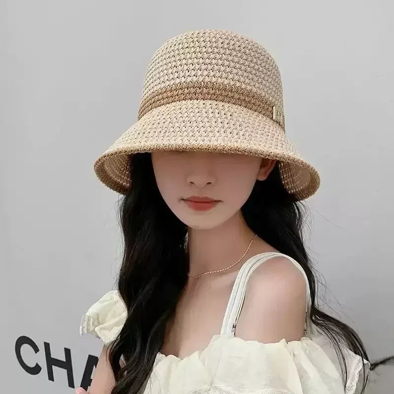 Sombreros para el sol al aire libre, de verano, transpirables, huecos, tejidos de punto, moda coreana.