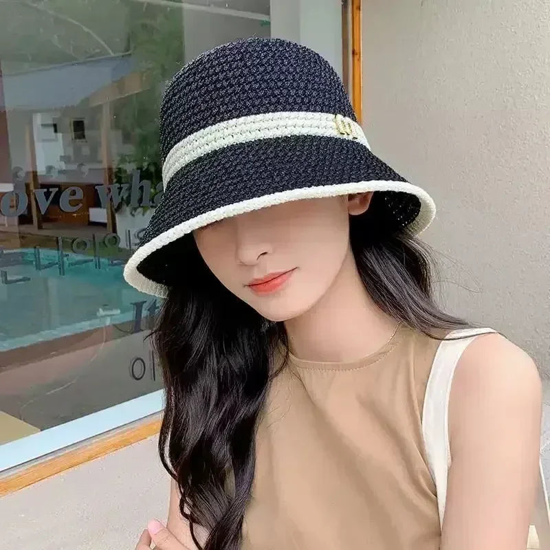 Sombreros para el sol al aire libre, de verano, transpirables, huecos, tejidos de punto, moda coreana.