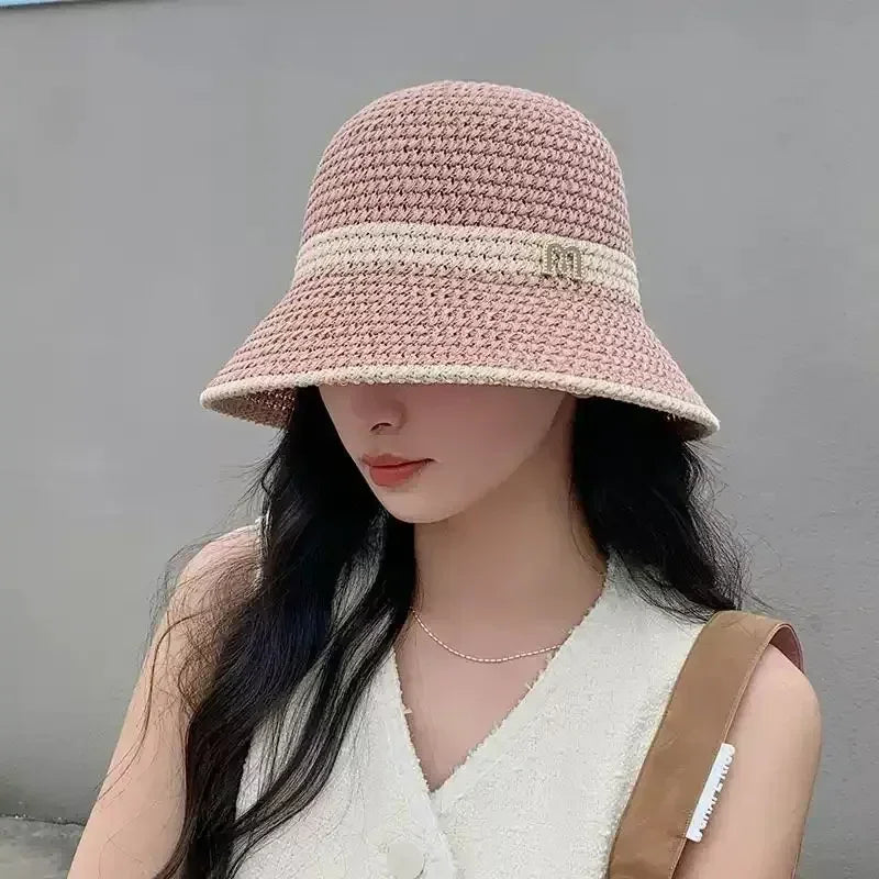 Sombreros para el sol al aire libre, de verano, transpirables, huecos, tejidos de punto, moda coreana.