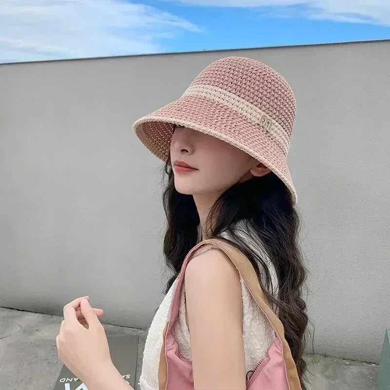 Sombreros para el sol al aire libre, de verano, transpirables, huecos, tejidos de punto, moda coreana.