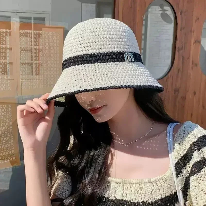 Sombreros para el sol al aire libre, de verano, transpirables, huecos, tejidos de punto, moda coreana.
