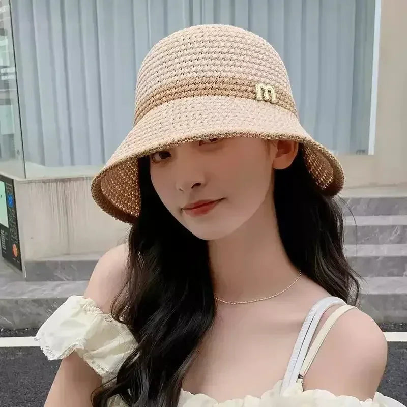 Sombreros para el sol al aire libre, de verano, transpirables, huecos, tejidos de punto, moda coreana.