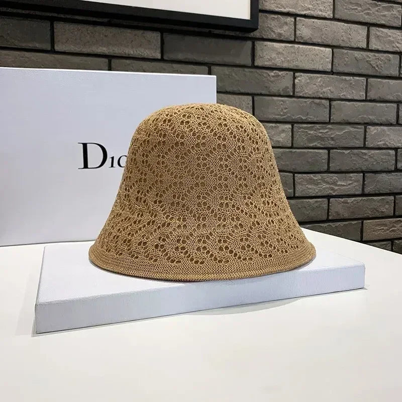 Sombreros para el sol al aire libre, de verano, transpirables, huecos, tejidos de punto, moda coreana.