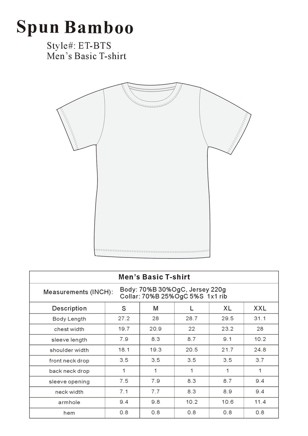 La camiseta original de manga corta para hombre de viscosa de bambú/algodón orgánico - corte clásico