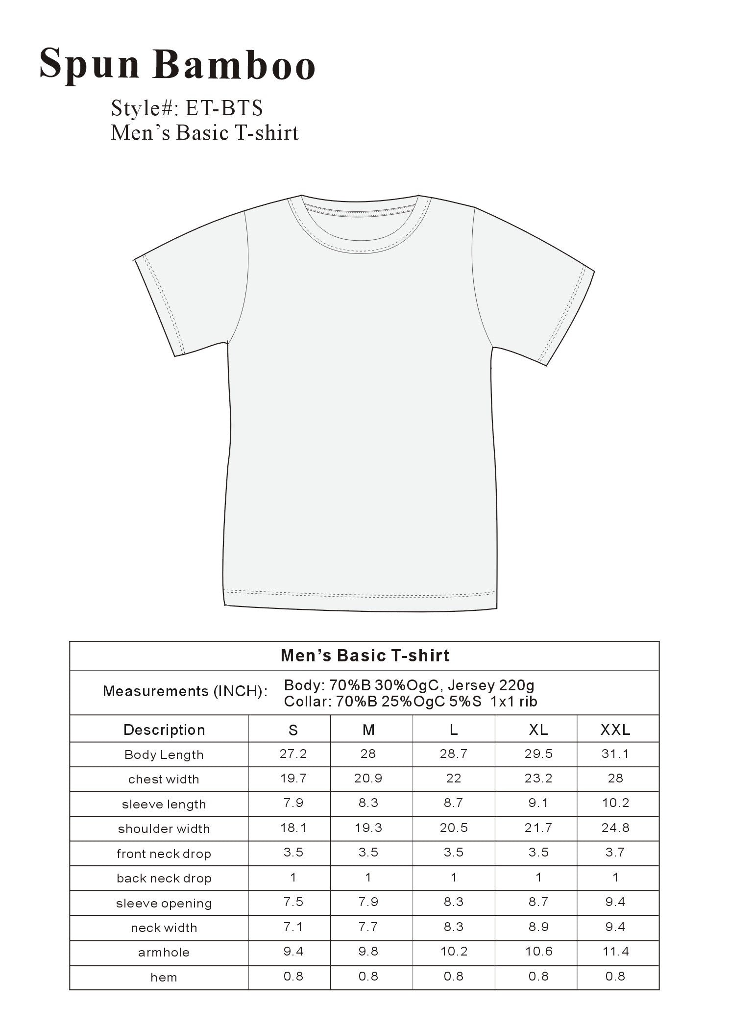La camiseta original de manga corta para hombre de viscosa de bambú/algodón orgánico - corte clásico